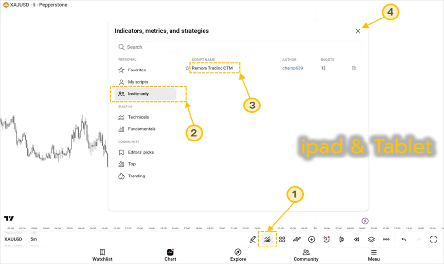 Install Remora indicator on tablet and iPad