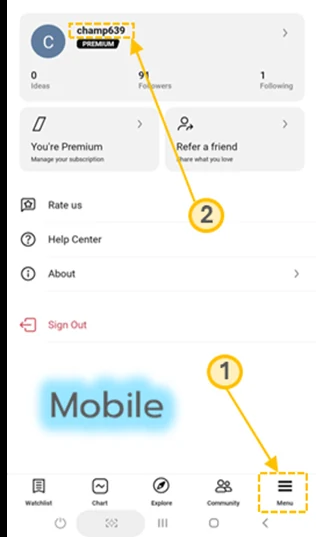 How to find TradingView username on Mobile